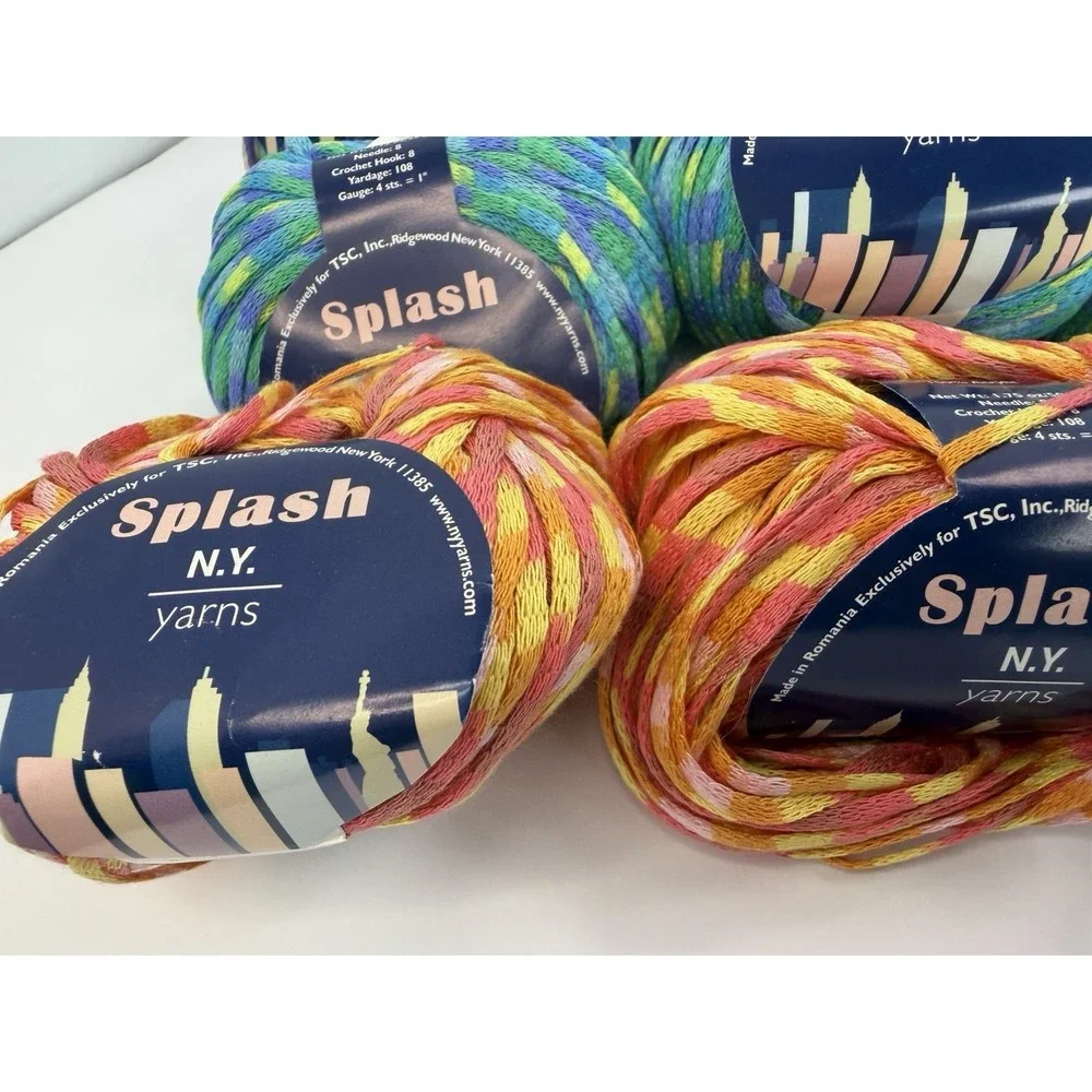 Splash N.Y. Yarns Lot Of 12 Ribbon Variegated 100% Acrylic Made In Romania